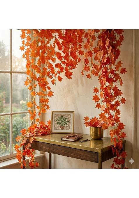 Saudeep India Artificial Red Maple Leaf Garland Vine 7 Point 2 Feet Hanging Bel Creeper with Realistic Fall