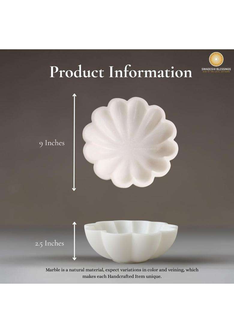 Swadeshi Blessings White Handcrafted Marble Scalloped Urli Bowl for Home Decor - Indya