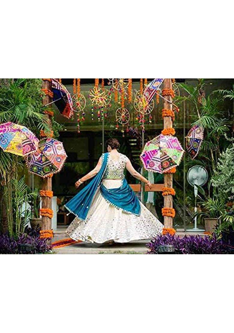 Diktmark Multicolor Handicraft Rajasthani Embroidered Umbrella for Party Event Wedding Anniversary Festival - Indya