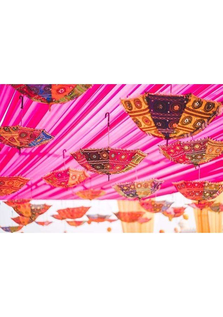 Diktmark Multicolor Handicraft Rajasthani Embroidered Umbrella for Party Event Wedding Anniversary Festival - Indya
