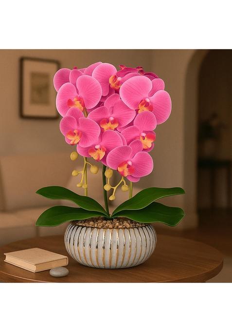 Cicek Artificial Flower Bunch with Pot Flowers Plant Vase for Living Room Bedroom Home Office Table Pack of 1