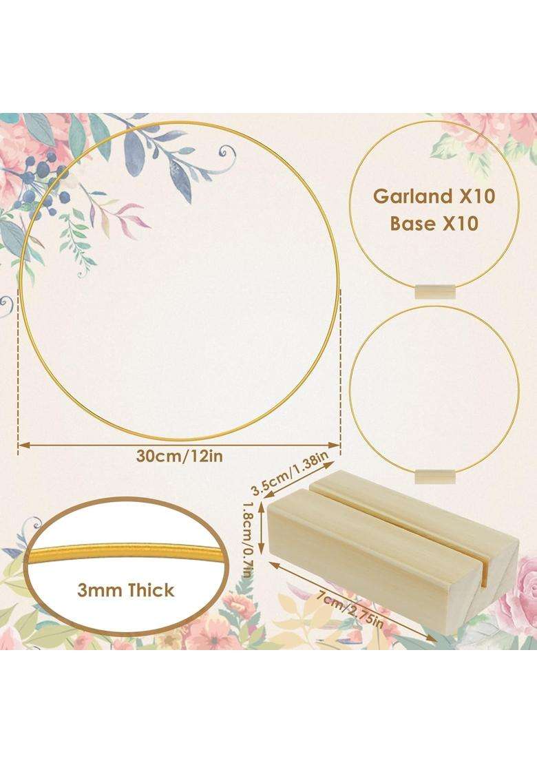 Nihuifdpy 10 Pcs 12 Inch Metal Floral Hoop Centerpiece with Wood Stands Sturdy Gold Craft Rings for Macrame - Indya