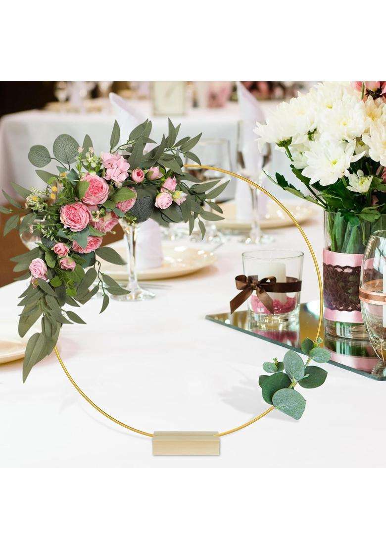Nihuifdpy 10 Pcs 12 Inch Metal Floral Hoop Centerpiece with Wood Stands Sturdy Gold Craft Rings for Macrame - Indya