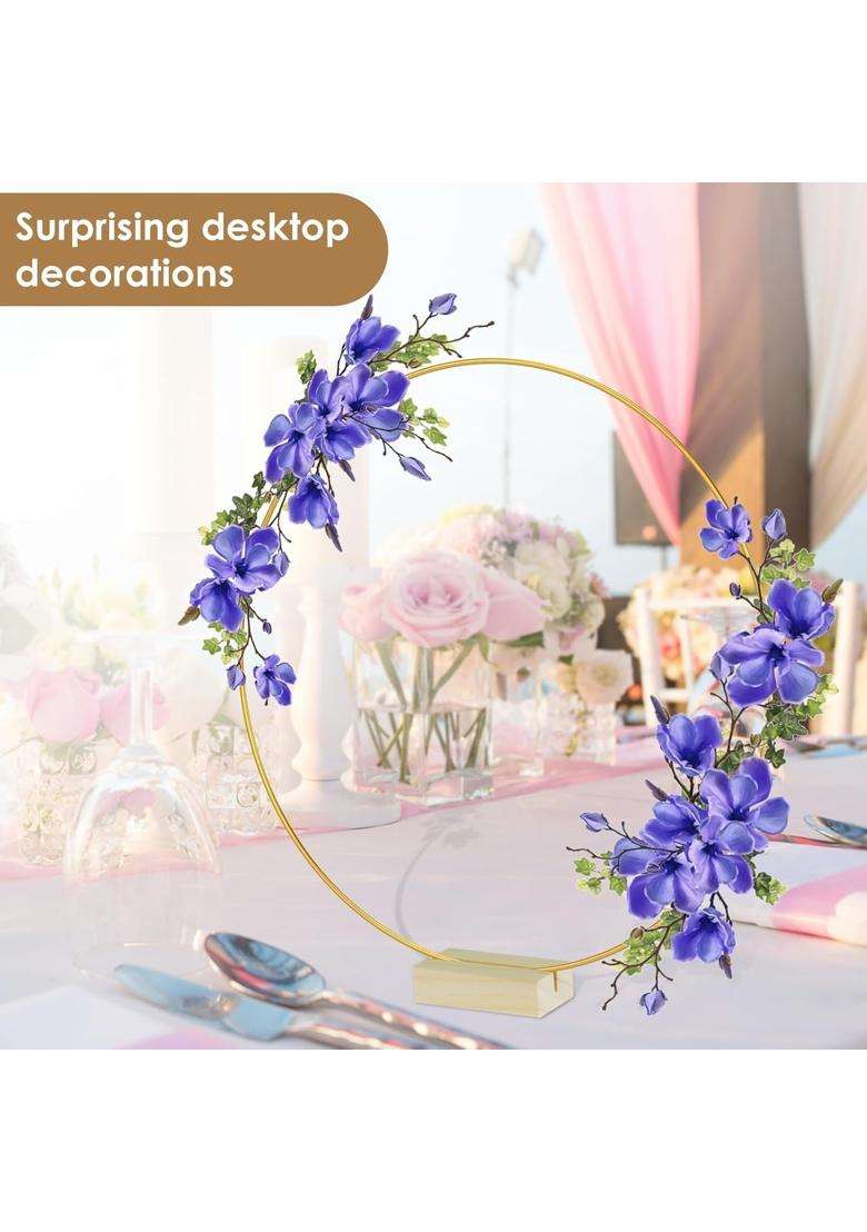 Nihuifdpy 10 Pcs 12 Inch Metal Floral Hoop Centerpiece with Wood Stands Sturdy Gold Craft Rings for Macrame - Indya