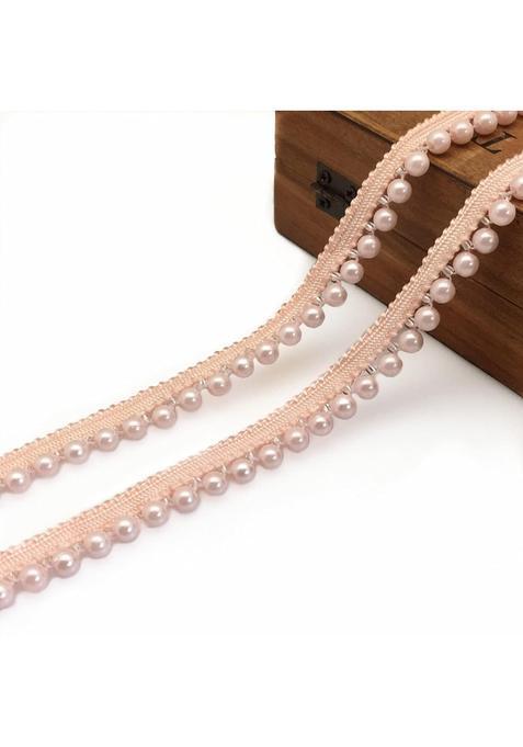 Fqtanju 2 Yards Faux Pearls Lace Ribbon Pearl Fringe Applique