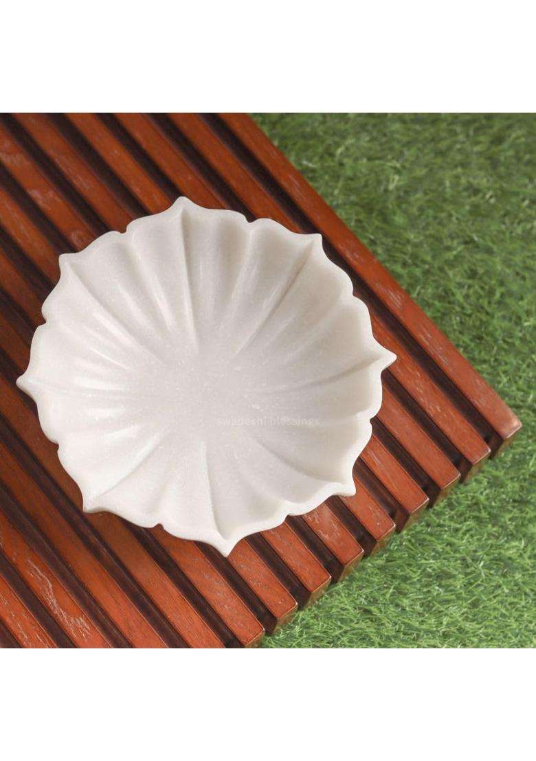 Swadeshi Blessings White Handcrafted Marble Lotus Urli Bowl for Home Decor - Indya