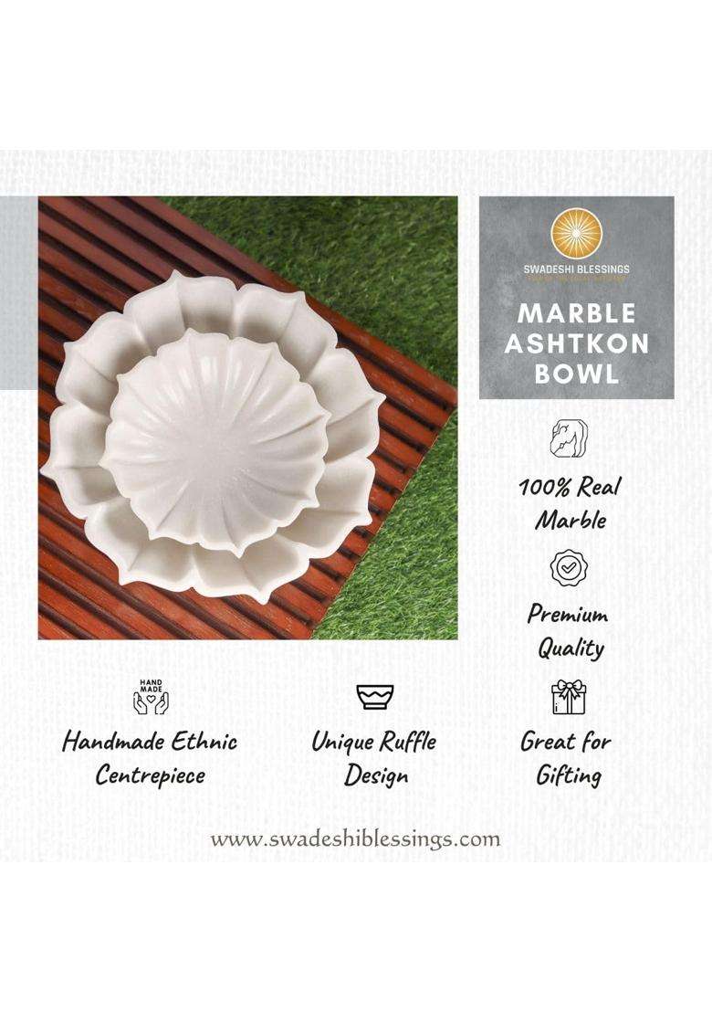 Swadeshi Blessings White Handcrafted Marble Lotus Urli Bowl for Home Decor - Indya