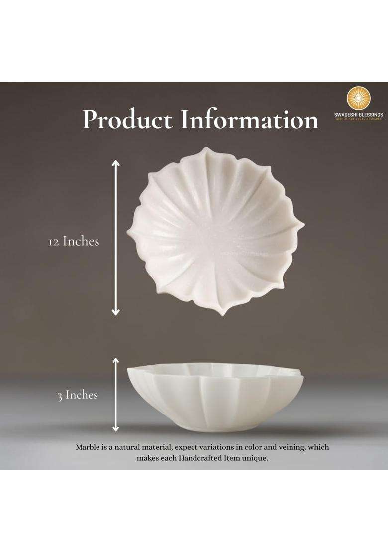 Swadeshi Blessings White Handcrafted Marble Lotus Urli Bowl for Home Decor - Indya