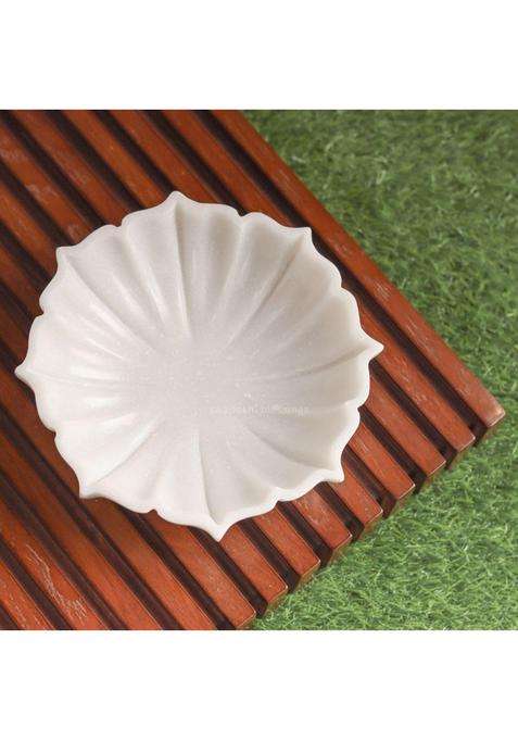 Swadeshi Blessings White Handcrafted Marble Lotus Urli Bowl for Home Decor