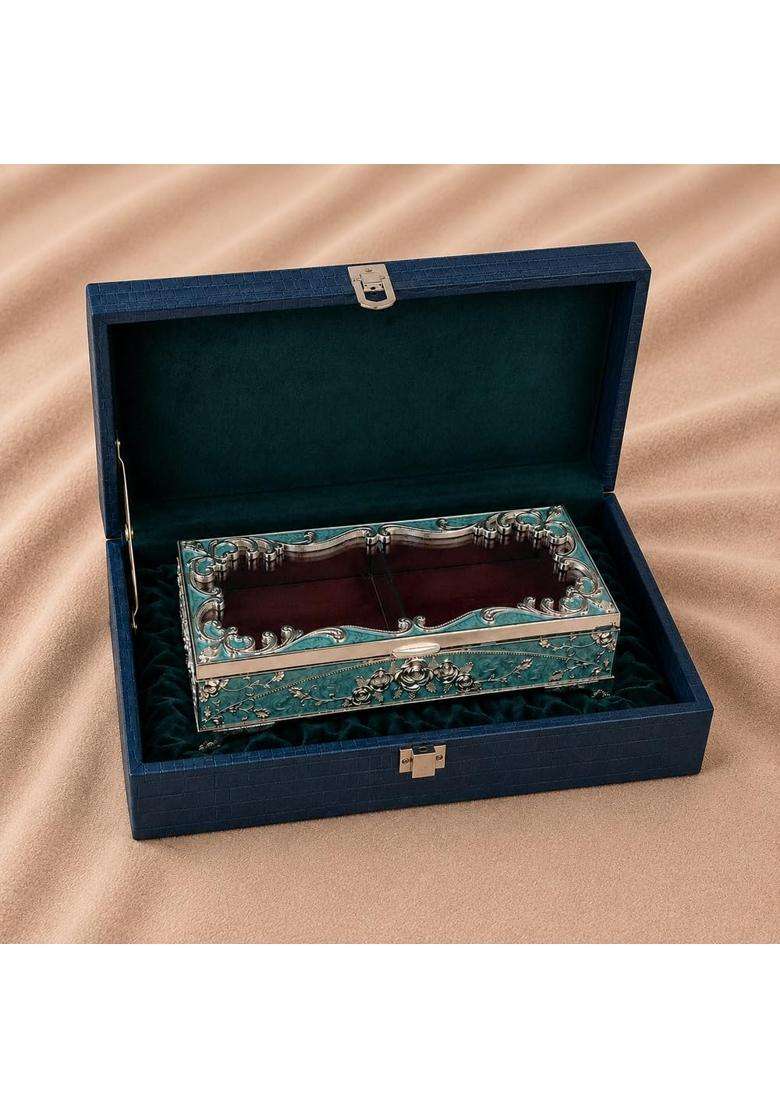 Diviniti Premium Handcrafted Wedding Design Decorative Storage Box with Lid Blue - Indya