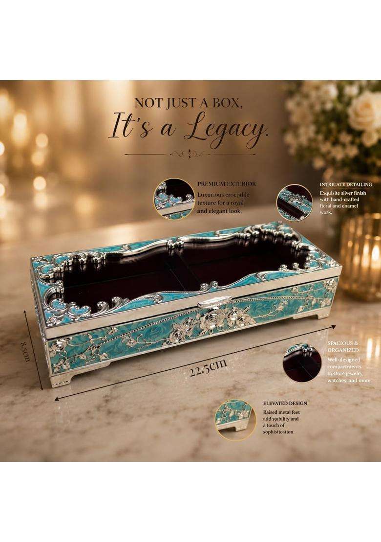 Diviniti Premium Handcrafted Wedding Design Decorative Storage Box with Lid Blue - Indya