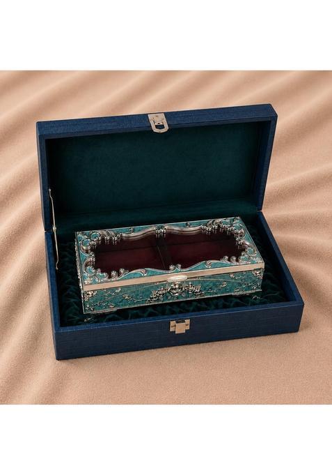 Diviniti Premium Handcrafted Wedding Design Decorative Storage Box with Lid Blue