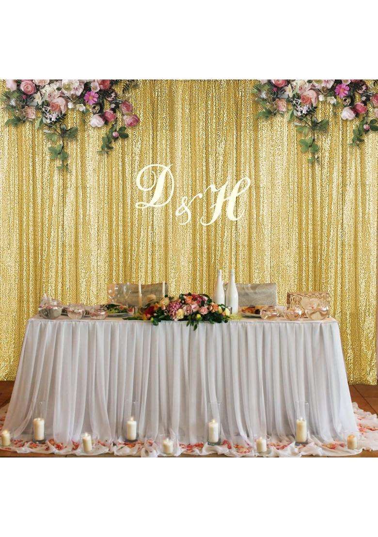 Sugargirl Gold Sequin Backdrop Curtain 2 Panels 2FTx8FT Glitter Gold Background Drapes Sparkle Photography - Indya