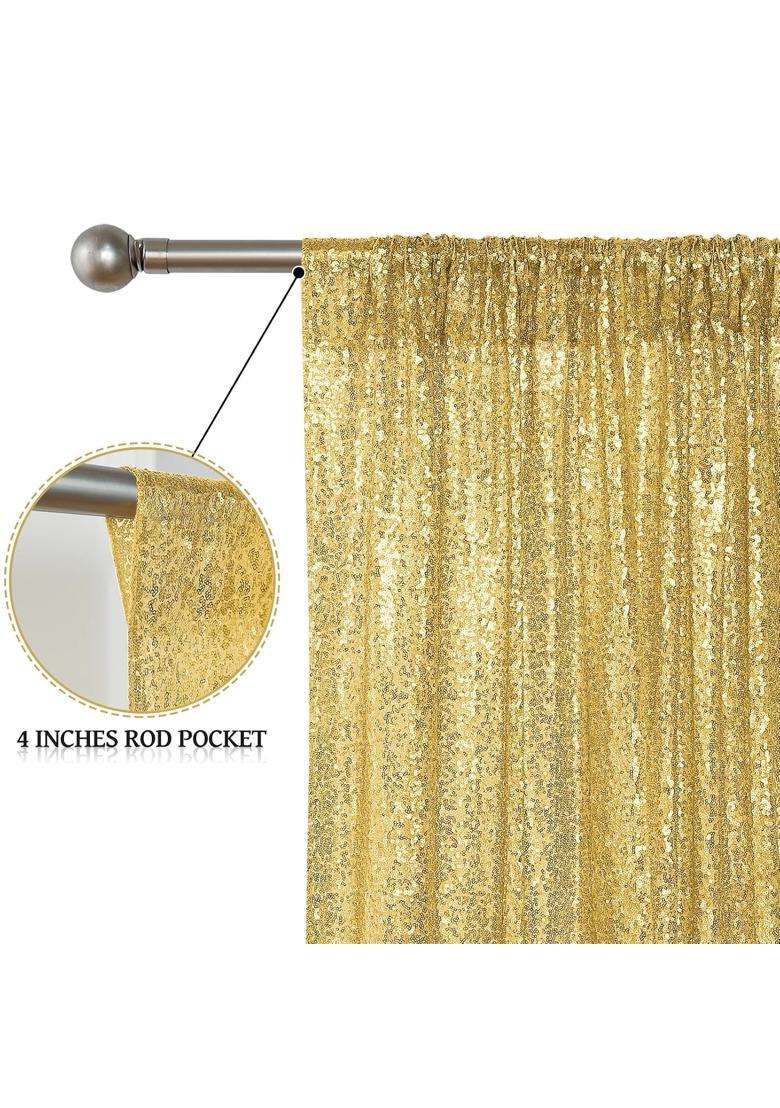 Sugargirl Gold Sequin Backdrop Curtain 2 Panels 2FTx8FT Glitter Gold Background Drapes Sparkle Photography - Indya