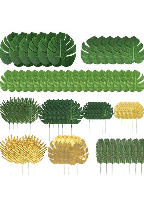 Ledoira Giftown 72 Pieces 10 Kinds Artificial Palm Leaves Golden Tropical Leaves with Stems Jungle Leaves