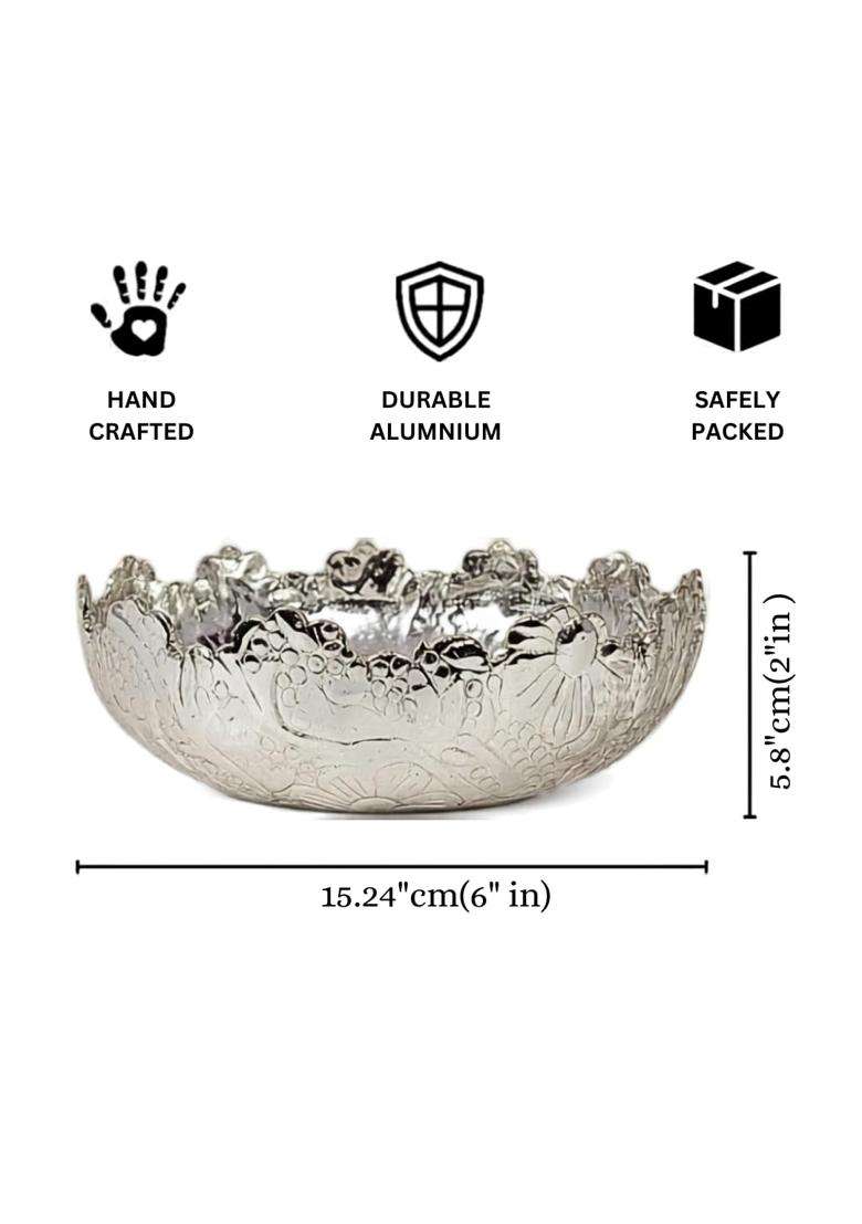 Extreme Karigari Handcrafted German Silver Urli Bowl 5 and Half Inch Flower Bowls Set of 5 - Indya