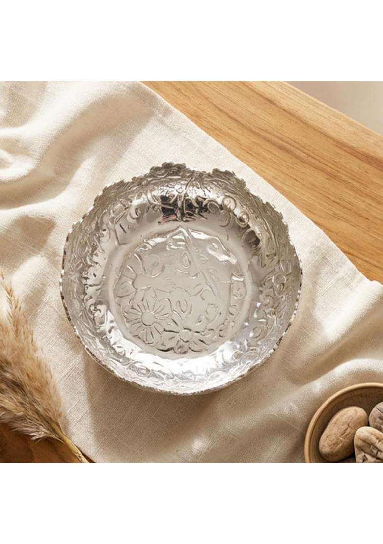 Extreme Karigari Handcrafted German Silver Urli Bowl 5 and Half Inch Flower Bowls Set of 5 - Indya
