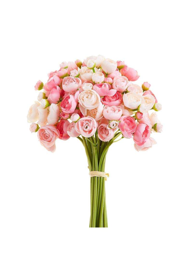 Sahoottie Pink Ranunculus Artificial Flower Fake Peonies Silk Ranunculus Flowers for DIY Bouquet Wedding - Indya