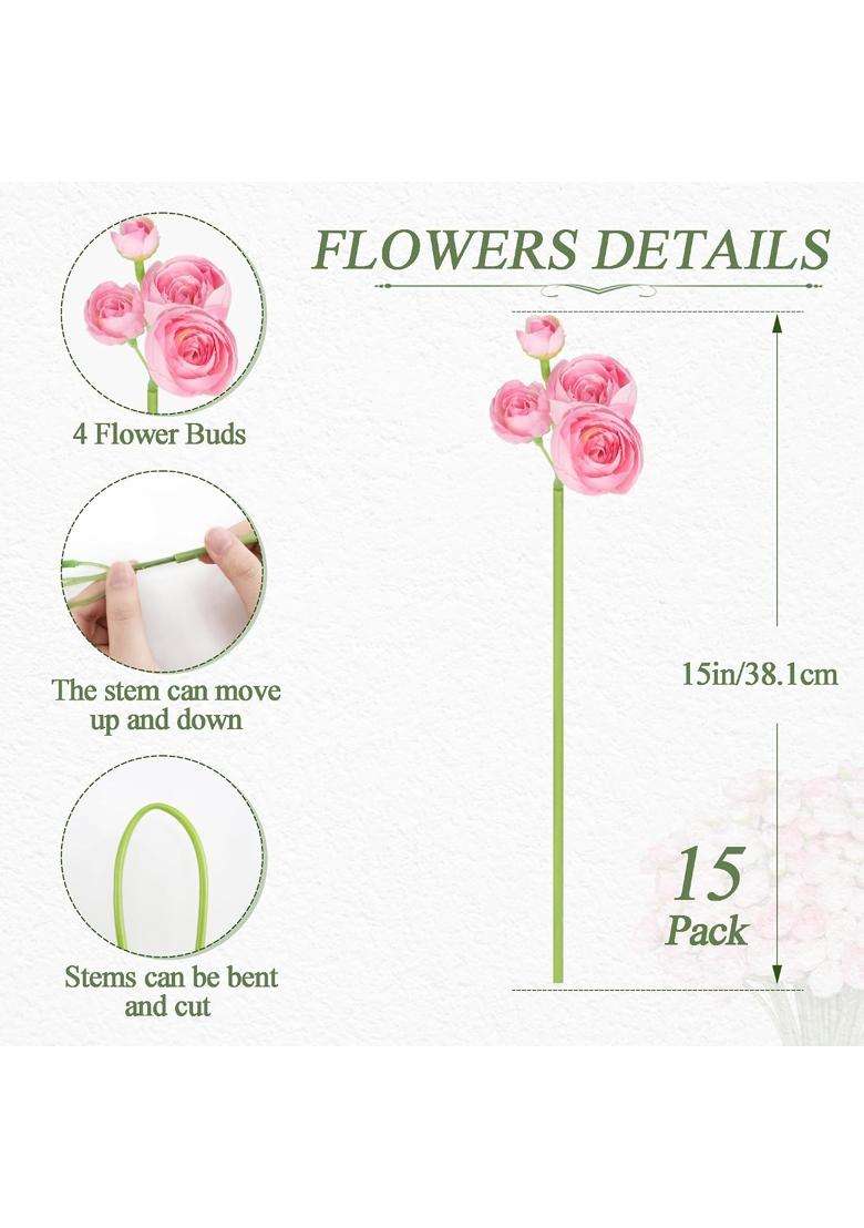 Sahoottie Pink Ranunculus Artificial Flower Fake Peonies Silk Ranunculus Flowers for DIY Bouquet Wedding - Indya