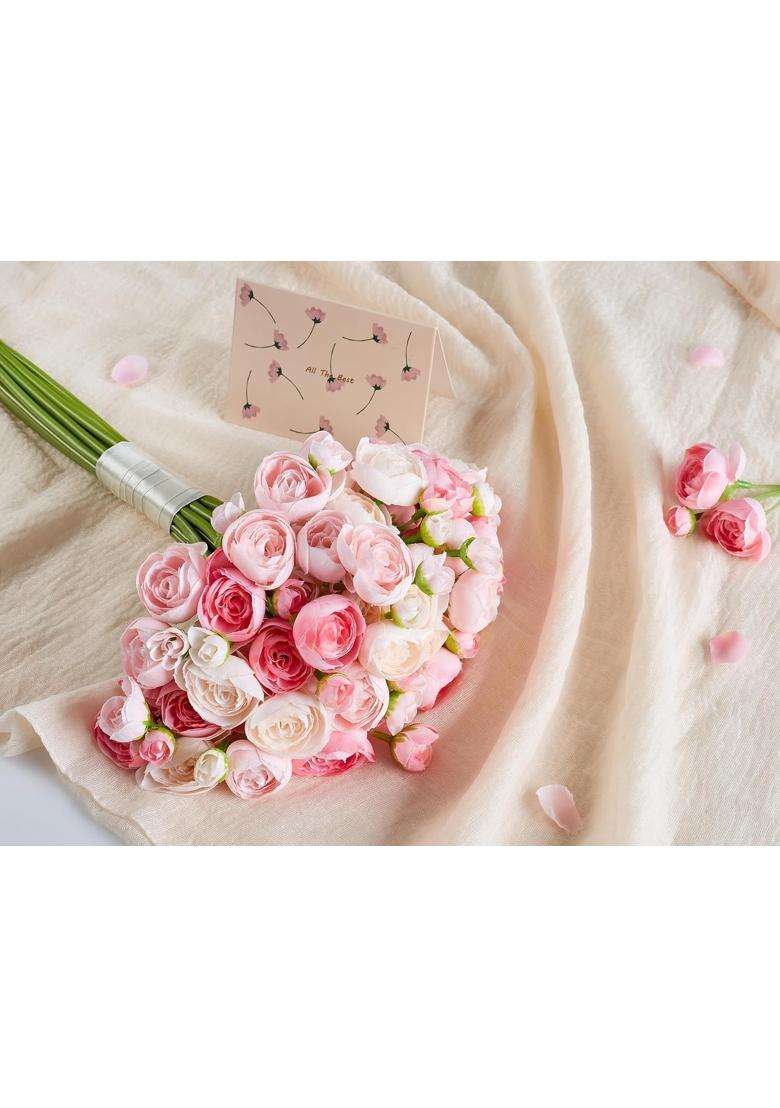 Sahoottie Pink Ranunculus Artificial Flower Fake Peonies Silk Ranunculus Flowers for DIY Bouquet Wedding - Indya