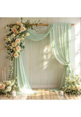 Partisky Wedding Arch Draping Fabric 1 Panel 18Ft Sage Green Sheer Backdrop Curtain Chiffon Fabric Drapery