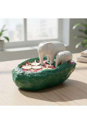 Ecraftindia Elephant Statues Decorative Urli Bowl for Home Decor Resin Green