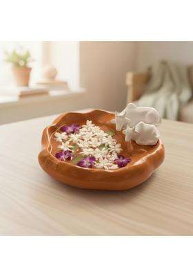 Ecraftindia Pair of Cow Statue Urli Bowl for Home Decoration Office Tv Unit Resin Orange