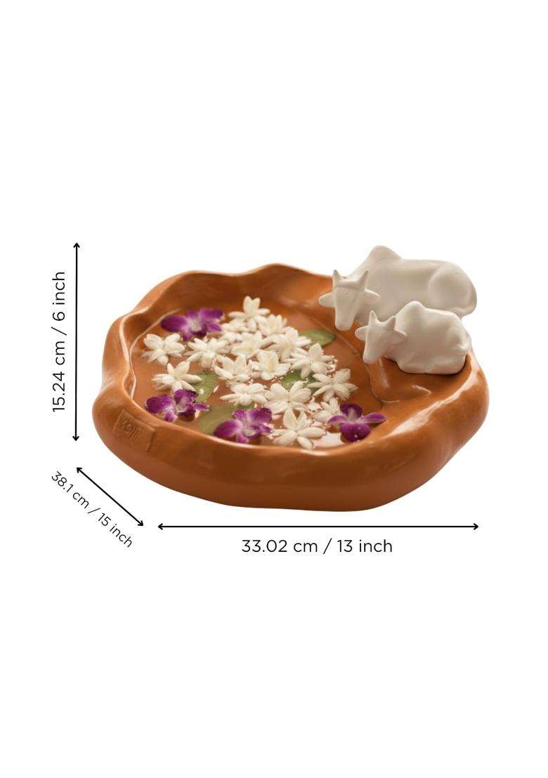 Ecraftindia Pair of Cow Statue Urli Bowl for Home Decoration Office Tv Unit Resin Orange - Indya
