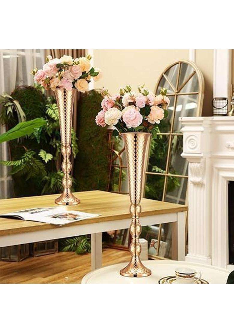 Doykli Centerpieces Flower Decor Bouquet Gold Vase Metal Trumpet Vase - Indya