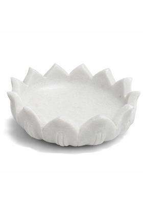 R and M White Marble Urli Bowl 9 Inch 2 Point 1 KG Handcrafted Decorative Bowl for Floating Candles Flowers
