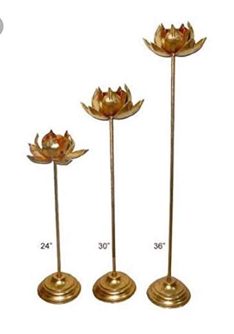 Agaas Enterprises Golden Metal Long Lotus Shape Tea Light Candle Holder Stand Set of 3