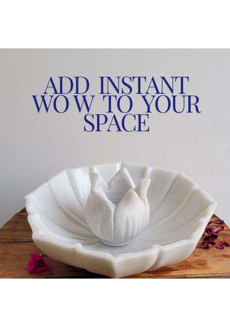 R and M RM White Marble Urli Bowl with Tealight Candle Holder Combo 9 Inch Plus 3 Inch Pack of 2 - Indya