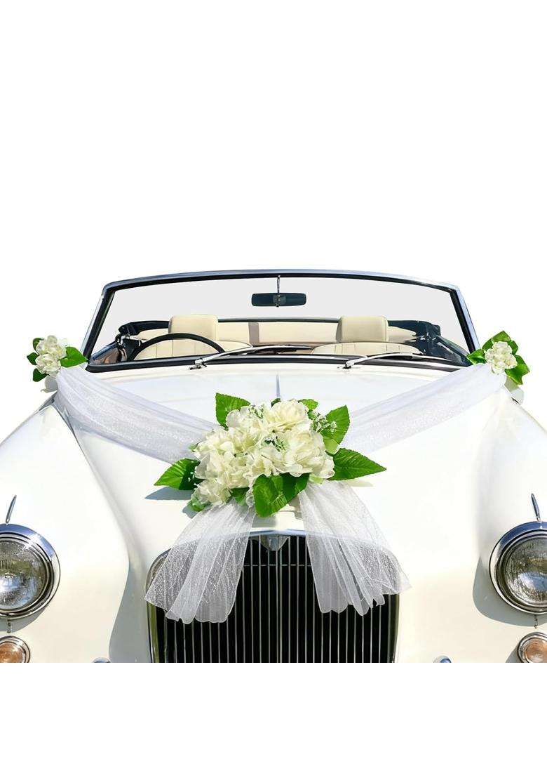 Elektonny White Car Wedding Decorations Kit Flowers Decals for Wedding Car Decorations - Indya