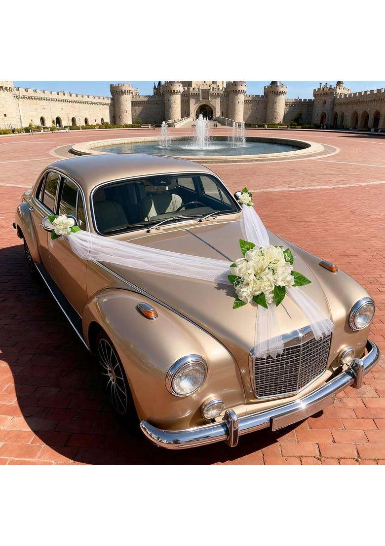 Elektonny White Car Wedding Decorations Kit Flowers Decals for Wedding Car Decorations - Indya