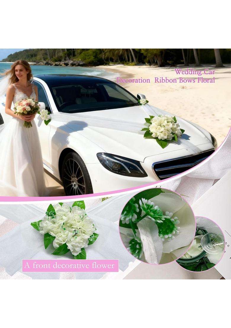 Elektonny White Car Wedding Decorations Kit Flowers Decals for Wedding Car Decorations - Indya