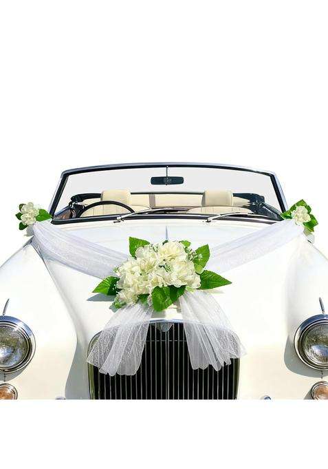 Elektonny White Car Wedding Decorations Kit Flowers Decals for Wedding Car Decorations