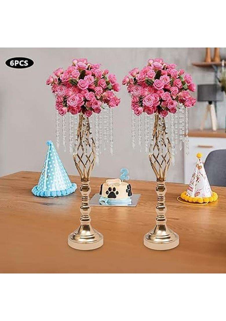 Doykli Crystal Flower Candle Holder Stand Golden Crystal Candle Holder Stand for Table Centerpieces - Indya