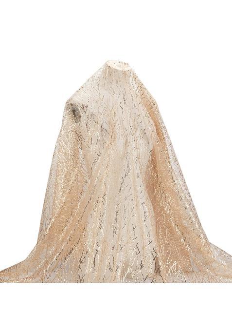 Mayjoydiy 2Yards Gold Wavy Sequin Fabric 59Inch Width Glitter Embroidered Tulle Fabric Polyester Mesh Gilded