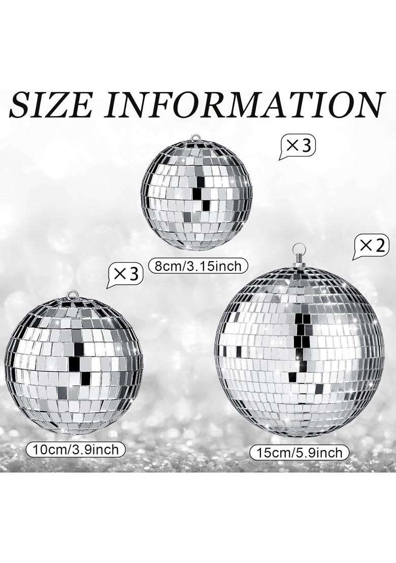 The Decor Affair 8 Pcs Large Silver Disco Ball Set Reflective Mirror Balls with Hanging Rings for Party - Indya