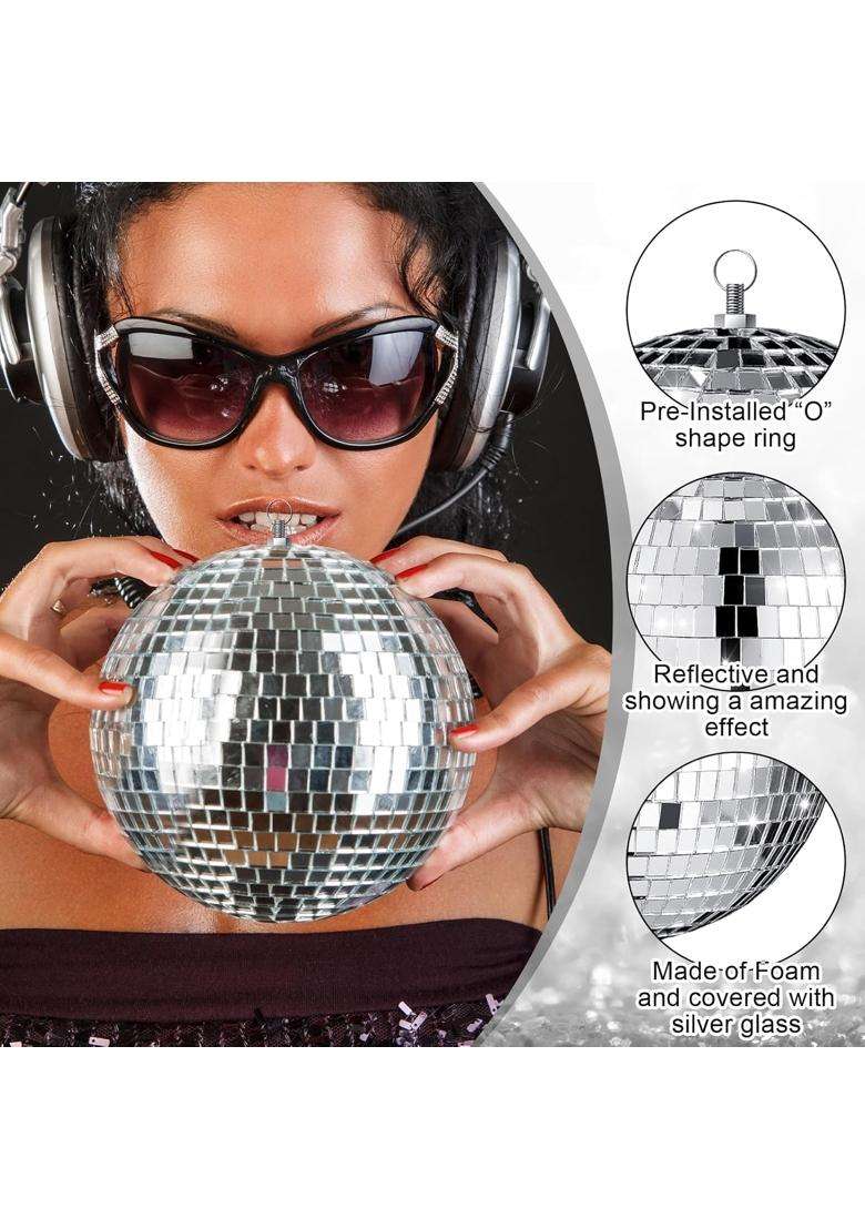 The Decor Affair 8 Pcs Large Silver Disco Ball Set Reflective Mirror Balls with Hanging Rings for Party - Indya