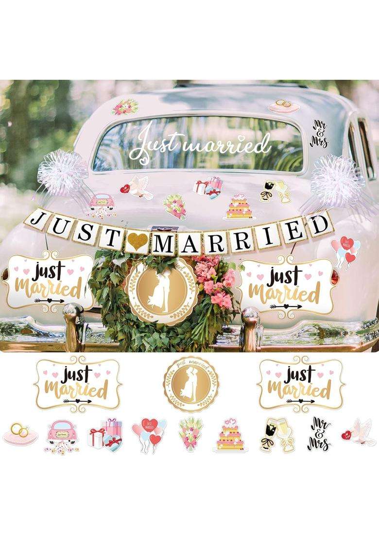 Tallew 18 Pcs Just Married Wedding Car Decorations Include 12 Just Married Ornate Car Magnets Just Married - Indya