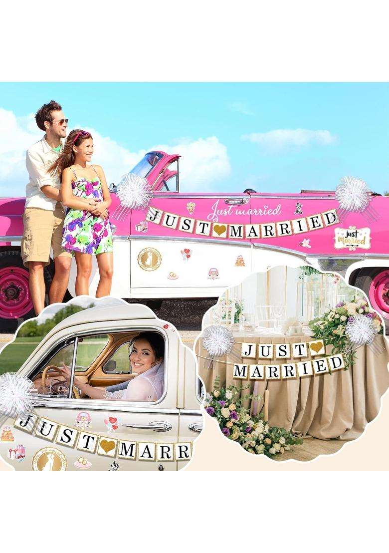 Tallew 18 Pcs Just Married Wedding Car Decorations Include 12 Just Married Ornate Car Magnets Just Married - Indya
