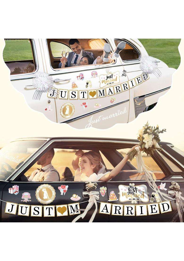 Tallew 18 Pcs Just Married Wedding Car Decorations Include 12 Just Married Ornate Car Magnets Just Married - Indya