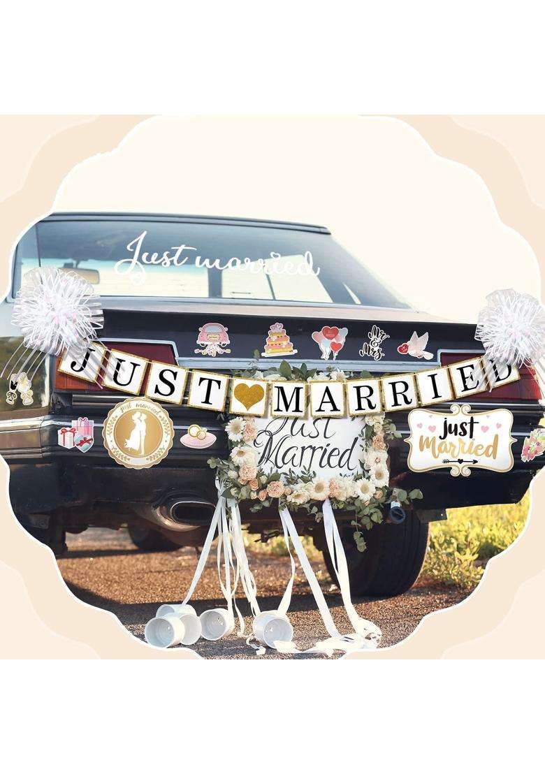Tallew 18 Pcs Just Married Wedding Car Decorations Include 12 Just Married Ornate Car Magnets Just Married - Indya