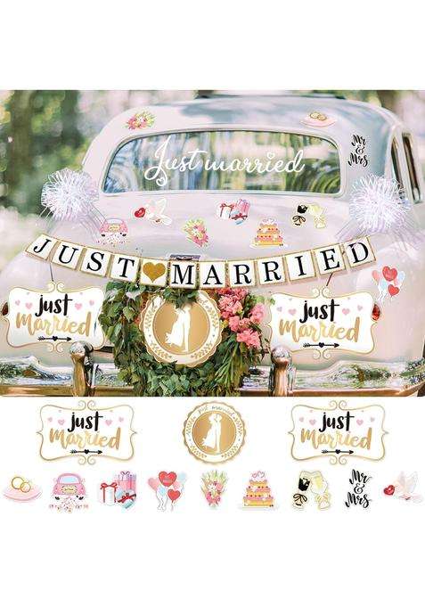 Tallew 18 Pcs Just Married Wedding Car Decorations Include 12 Just Married Ornate Car Magnets Just Married