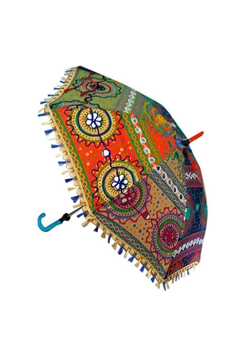 Chhaato Multicolor Indian Wedding Umbrella with Embroidery Work Useful for Party Decoration Pack of 10 - Indya