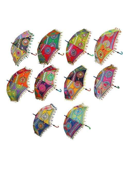Chhaato Multicolor Indian Wedding Umbrella with Embroidery Work Useful for Party Decoration Pack of 10