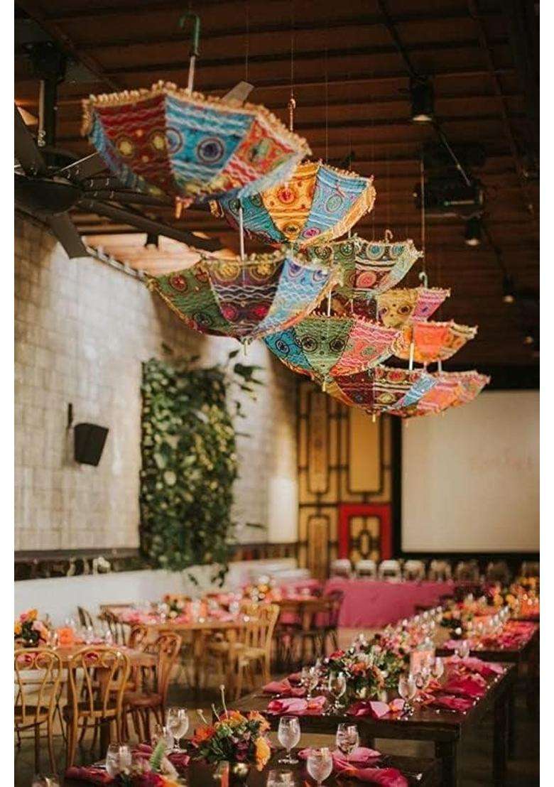Multicolor NE Collection Embroidery Work Decorative Handmade Wedding Umbrella for Indian Wedding or Decor - Indya