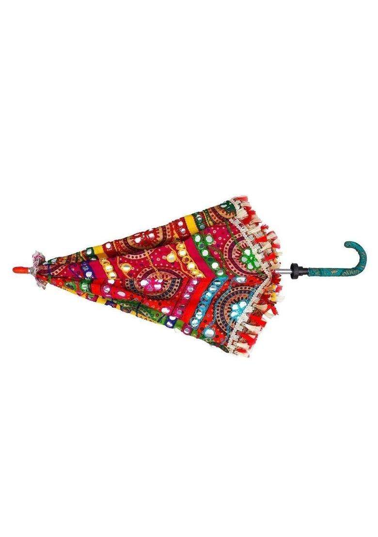 Rainpopson Multicolor Rajasthani Umbrella for Decoration Handicraft Rajasthani Umbrella for Wedding Pack of 12 - Indya