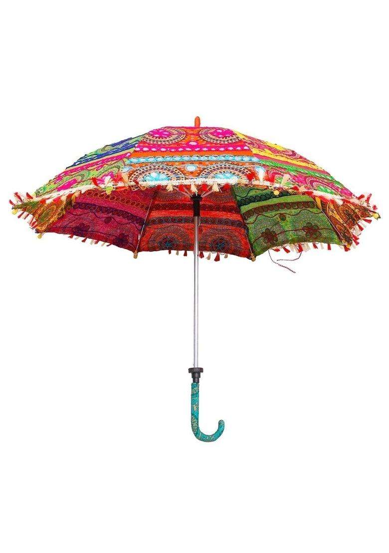 Rainpopson Multicolor Rajasthani Umbrella for Decoration Handicraft Rajasthani Umbrella for Wedding Pack of 12 - Indya